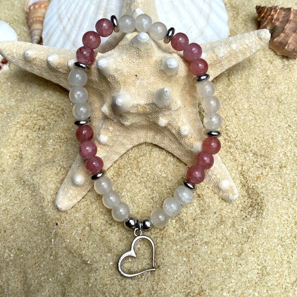 Beaded Bracelet - pink and white - Picture 1 of 1